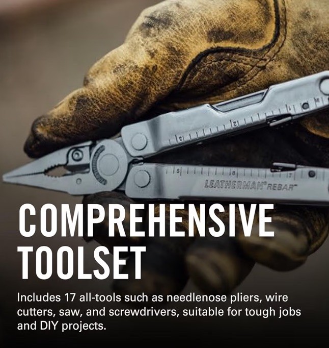 LEATHERMAN Rebar 17-in-1 Multitool W/ Premium Replaceable Wire Cutters & Saw