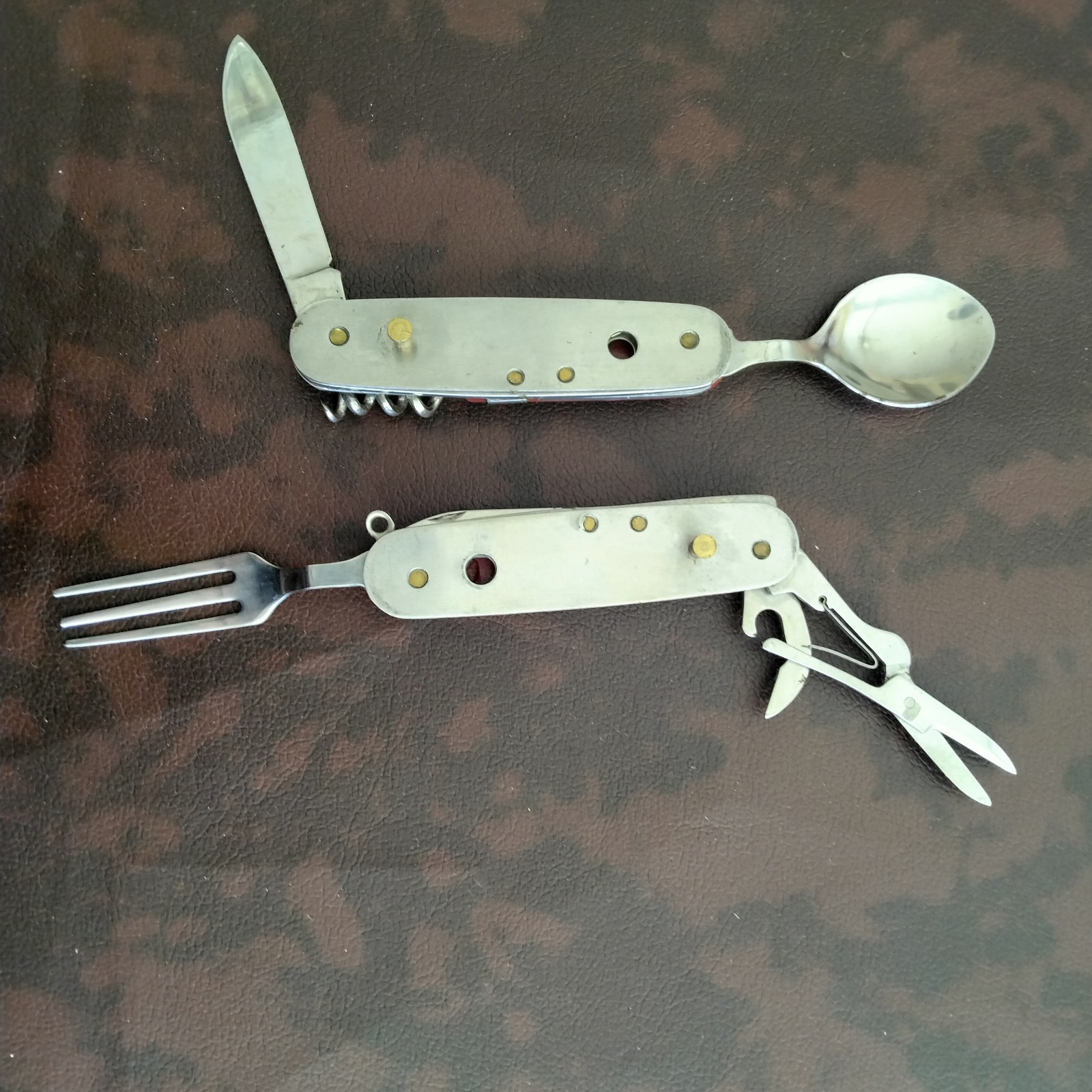 Red Stainless Steel Camping Multi-Tool Knife Fork Spoon Corkscrew Bottle Opener