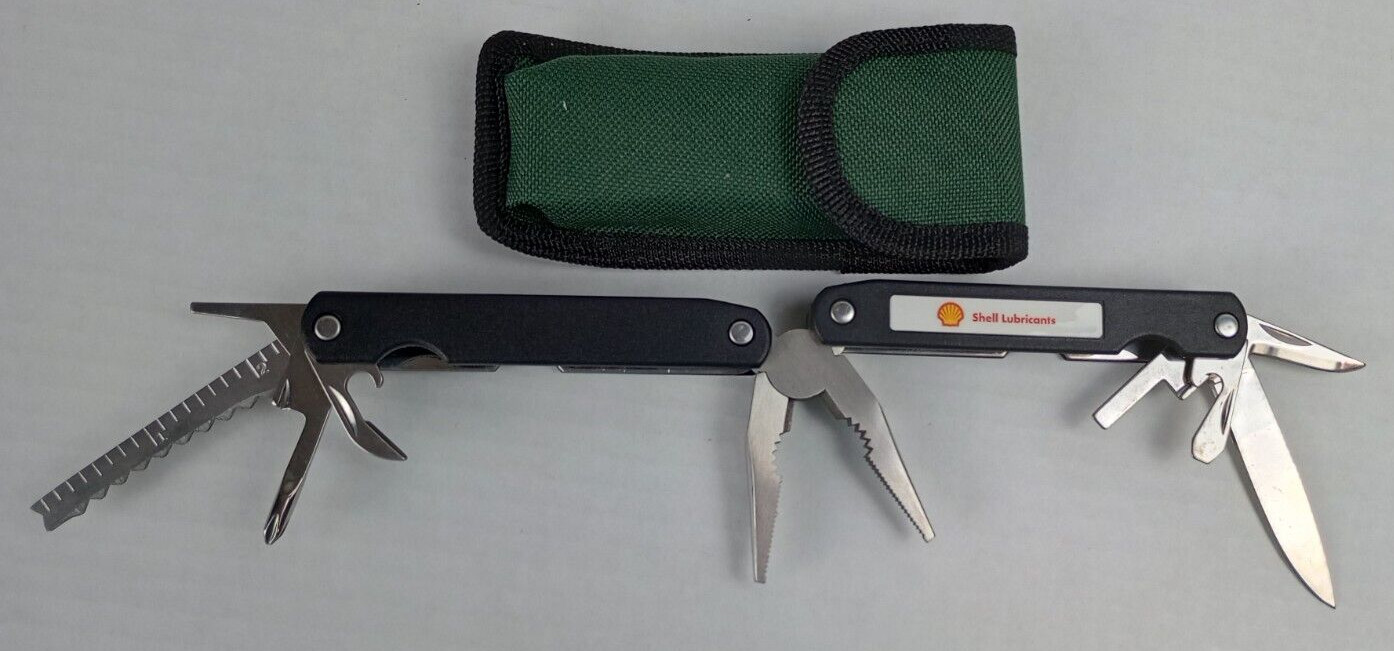 Multi Tool Camping Hunting Green Canvas Case Shell Lubricants Logo