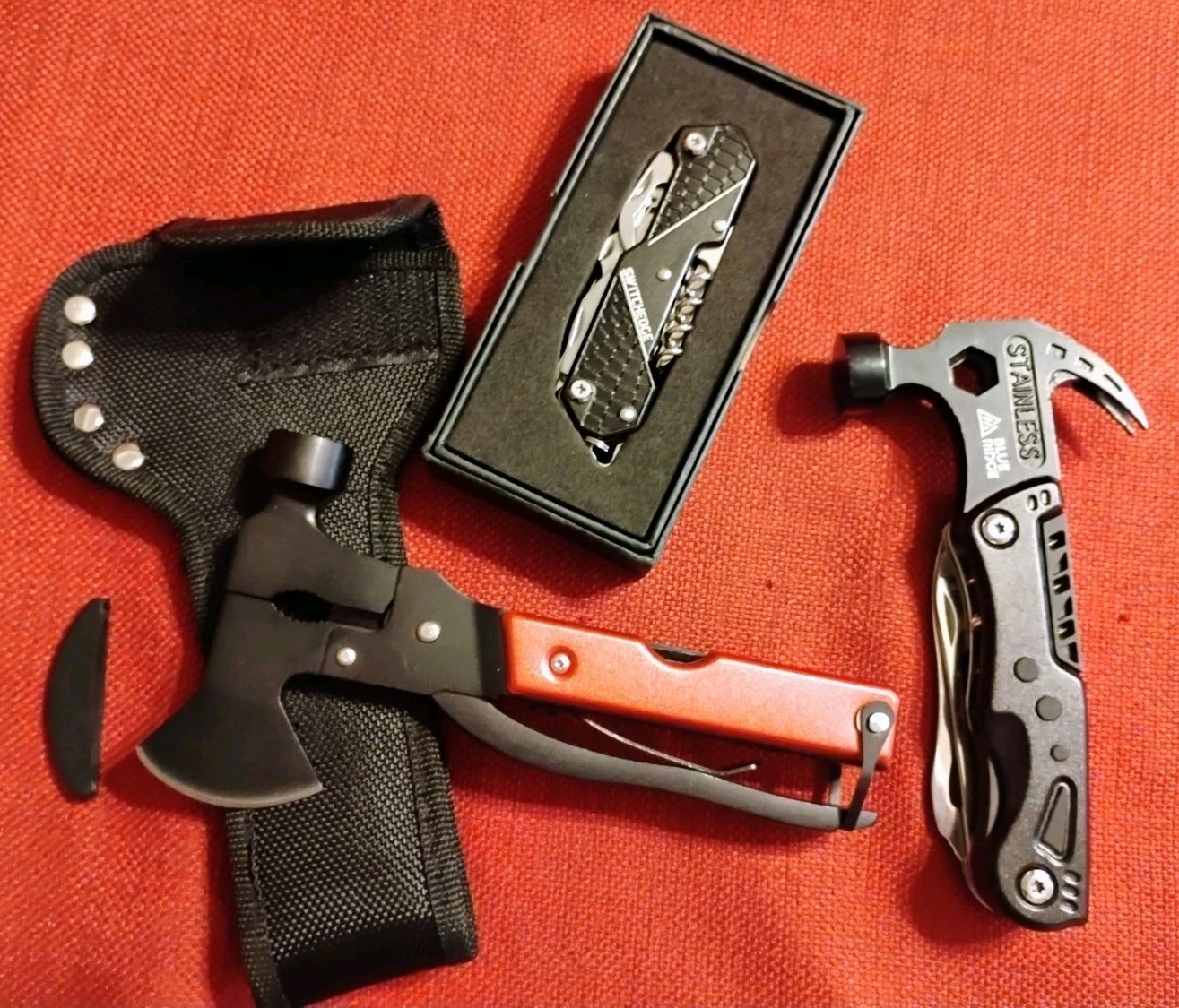 New multitool knife 3pc lot: Blue Ridge hammer & hatchet, camping EDC survival