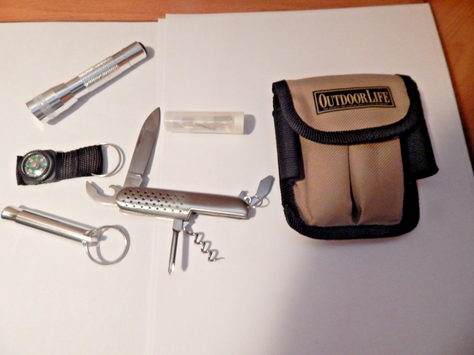 Outdoor Life Magazine Pocket/Belt Survival Kit Knife Whistle Light Compass +More