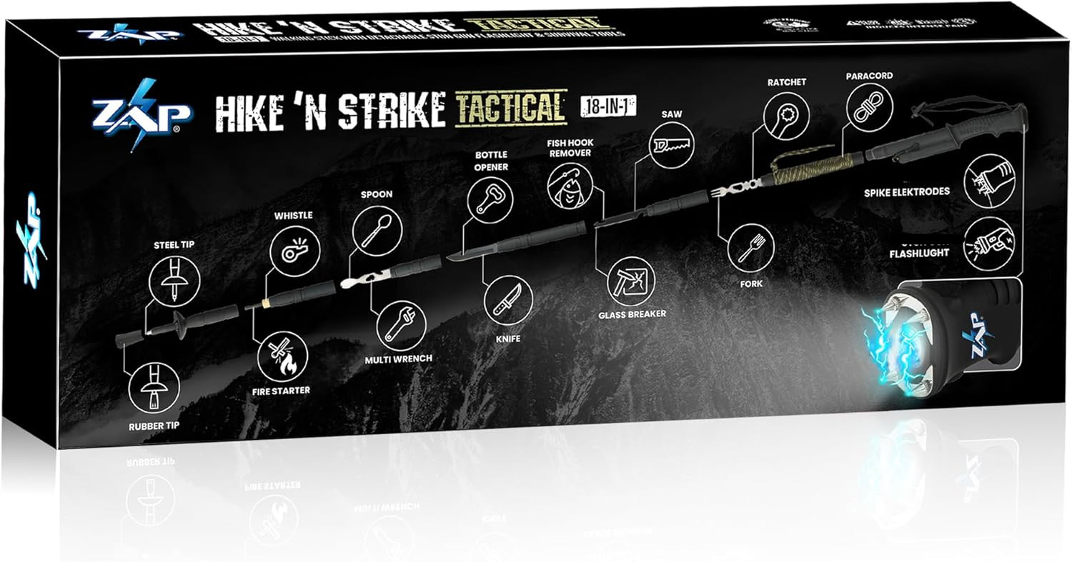 ZAP Hike ‘n Strike Tactical Walking/hiking Stick/18 in 1 Multi Tools_stun & More