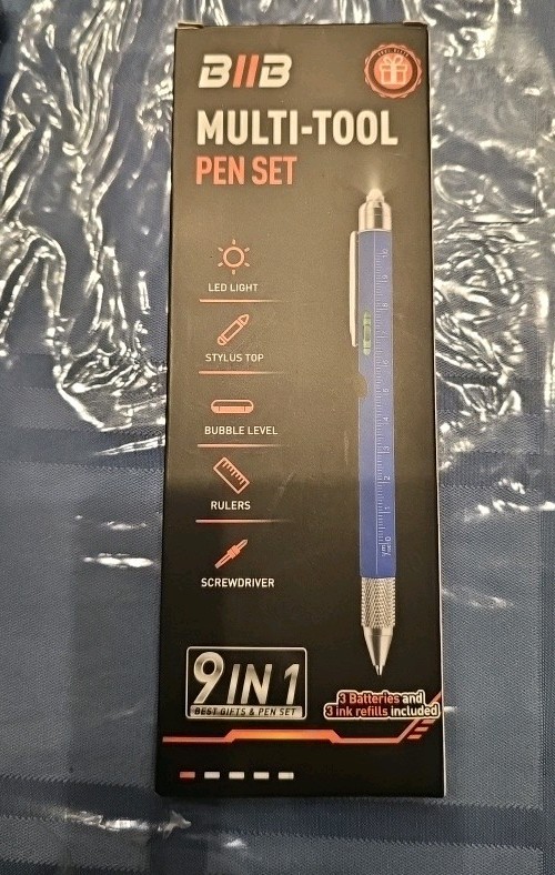 BIIB 9 In 1 Multitool Pen Set (Ruler, Level, Flashlight, Bottle Opener, Etc.)