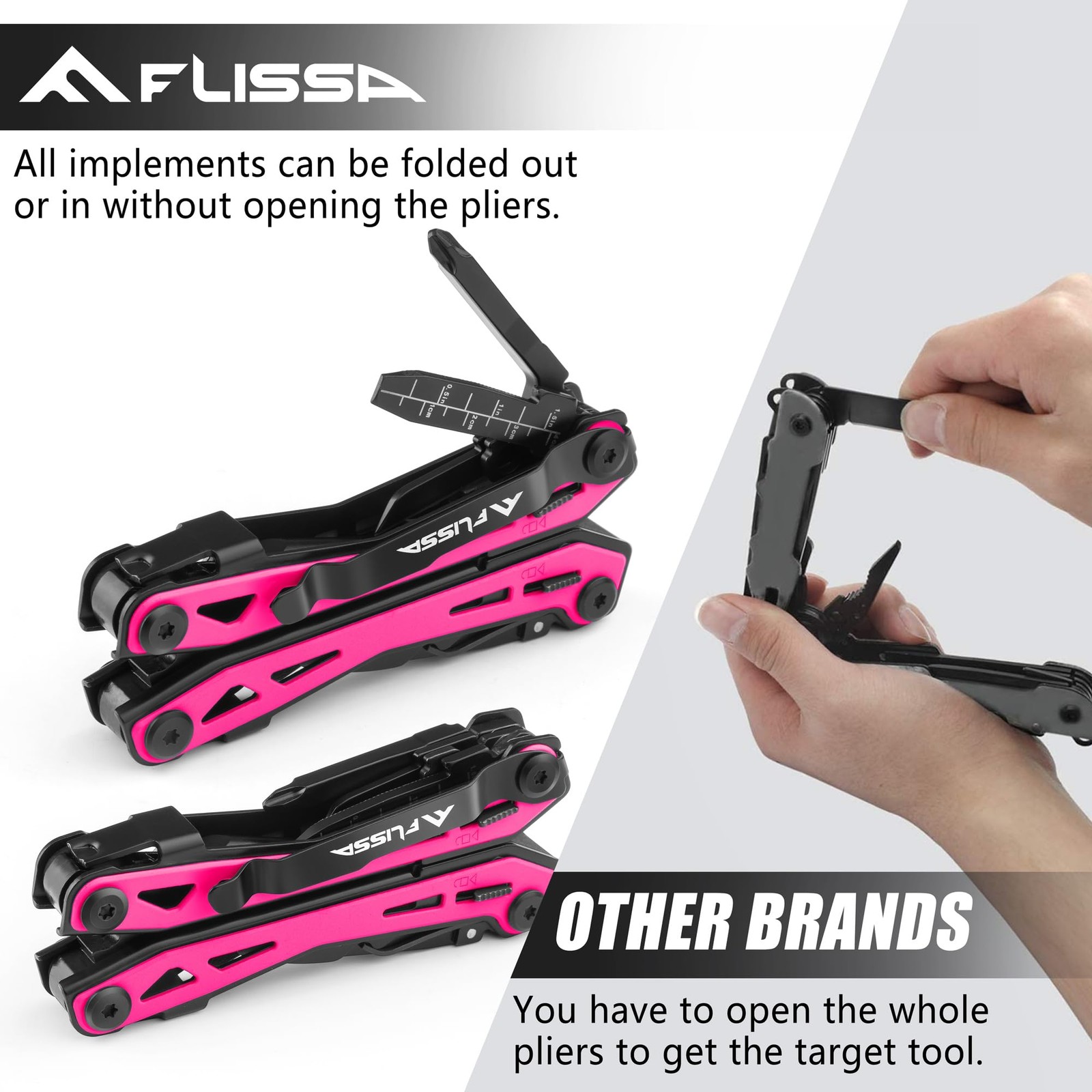 FLISSA 16in1 Pink Multi Tool Pliers, Gifts for Men Women, Stainless Steel EDC…