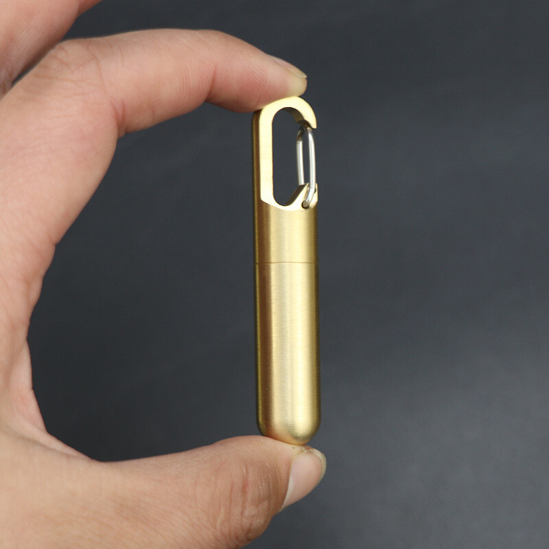 Brass Keychain Survival Waterproof Box Integrated Medicine Pill Box EDC Tool Box