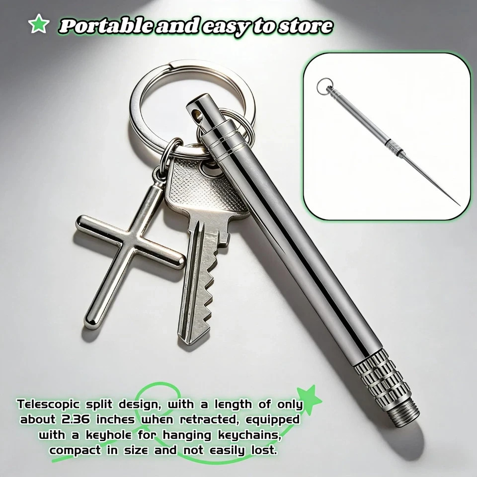 Portable Titanium Toothpick, Multi-Functional Reusable Stainless Steel Silver