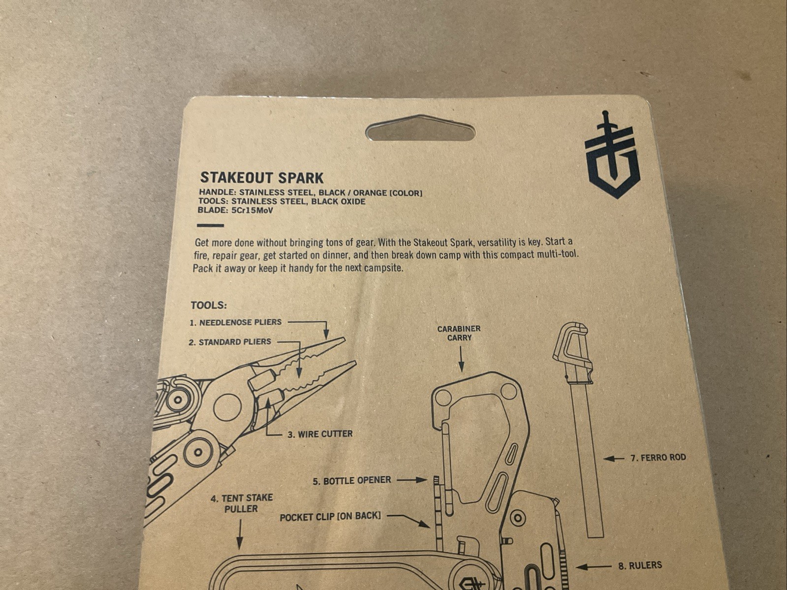 Gerber Stakeout Spark 10 Tools In 1 Pocket Clip Ferro Rod Black/Orange Color