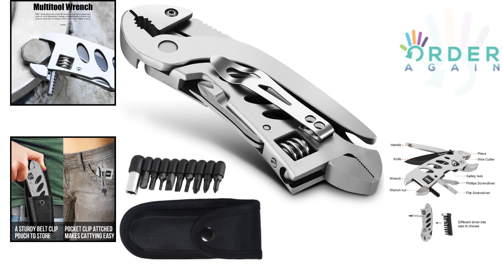 Multitool Wrench Stainless Steel 7-in-1 Portable Folding Multi-Purpose Tool