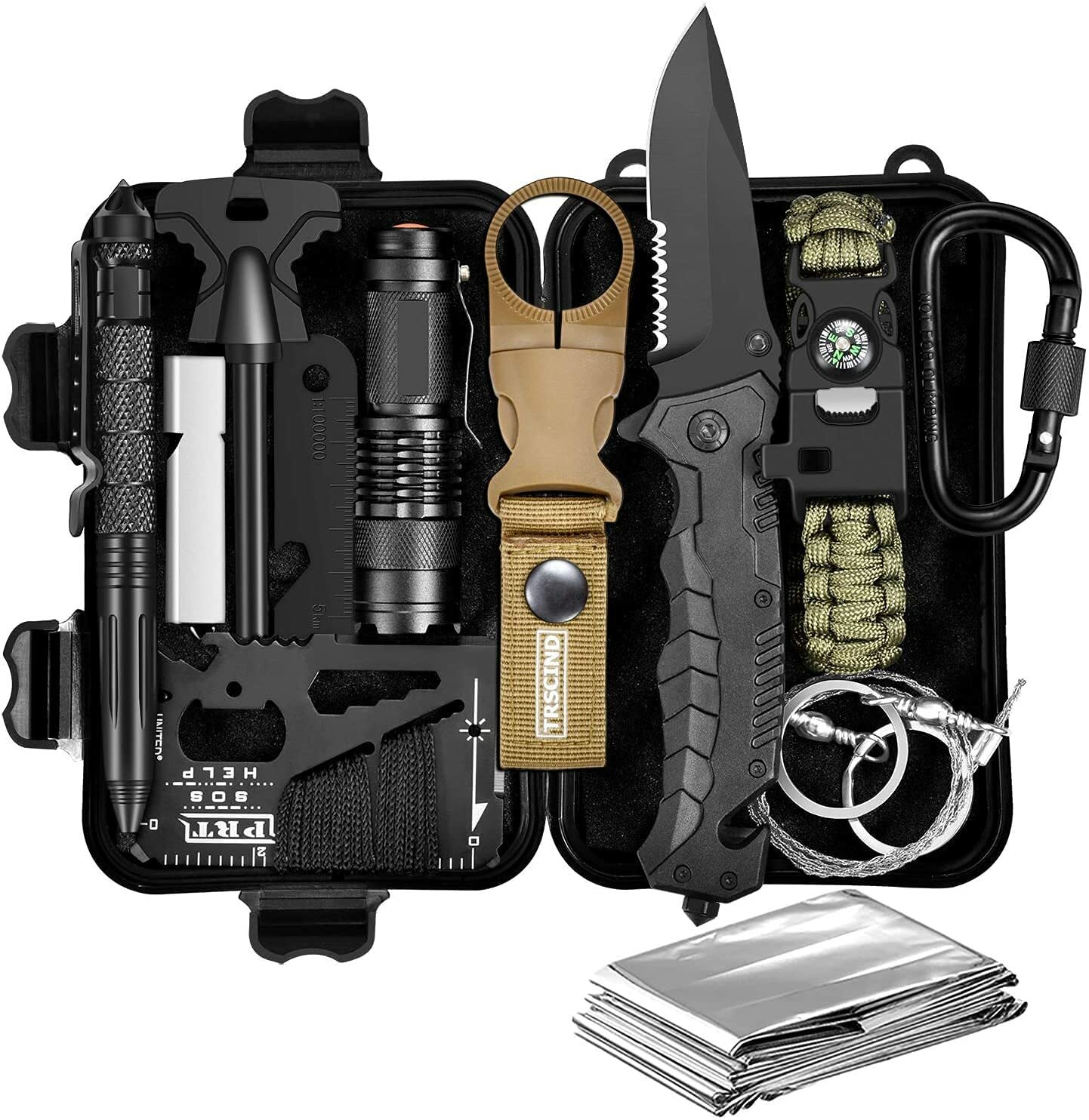 TJ3 Survival Kit 11-in-1 Camping Hiking BackPacking Knife Flashlight Multi-Tool