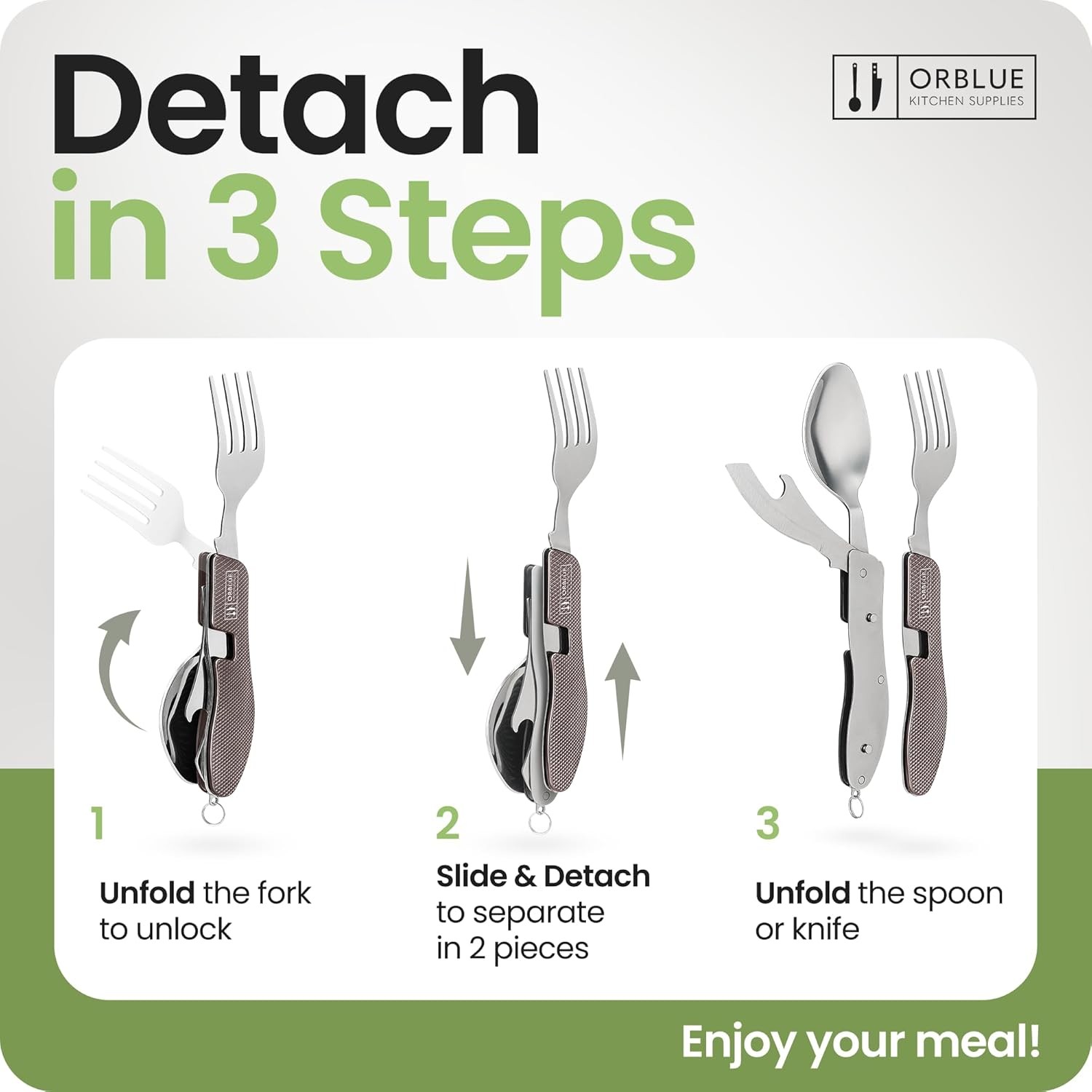 2 Pack Gray Orblue 4 in 1 Camping Stainless Steel Utensils Set