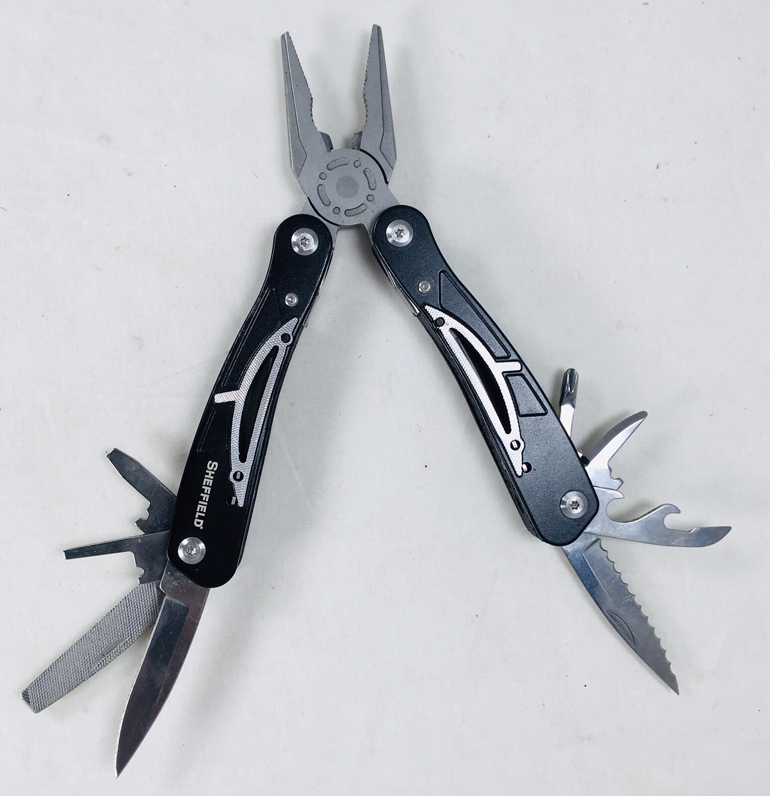 Sheffield 13 In 1 Precision Multi-Tool Pliers, Screwdrivers, Knives, File, Etc