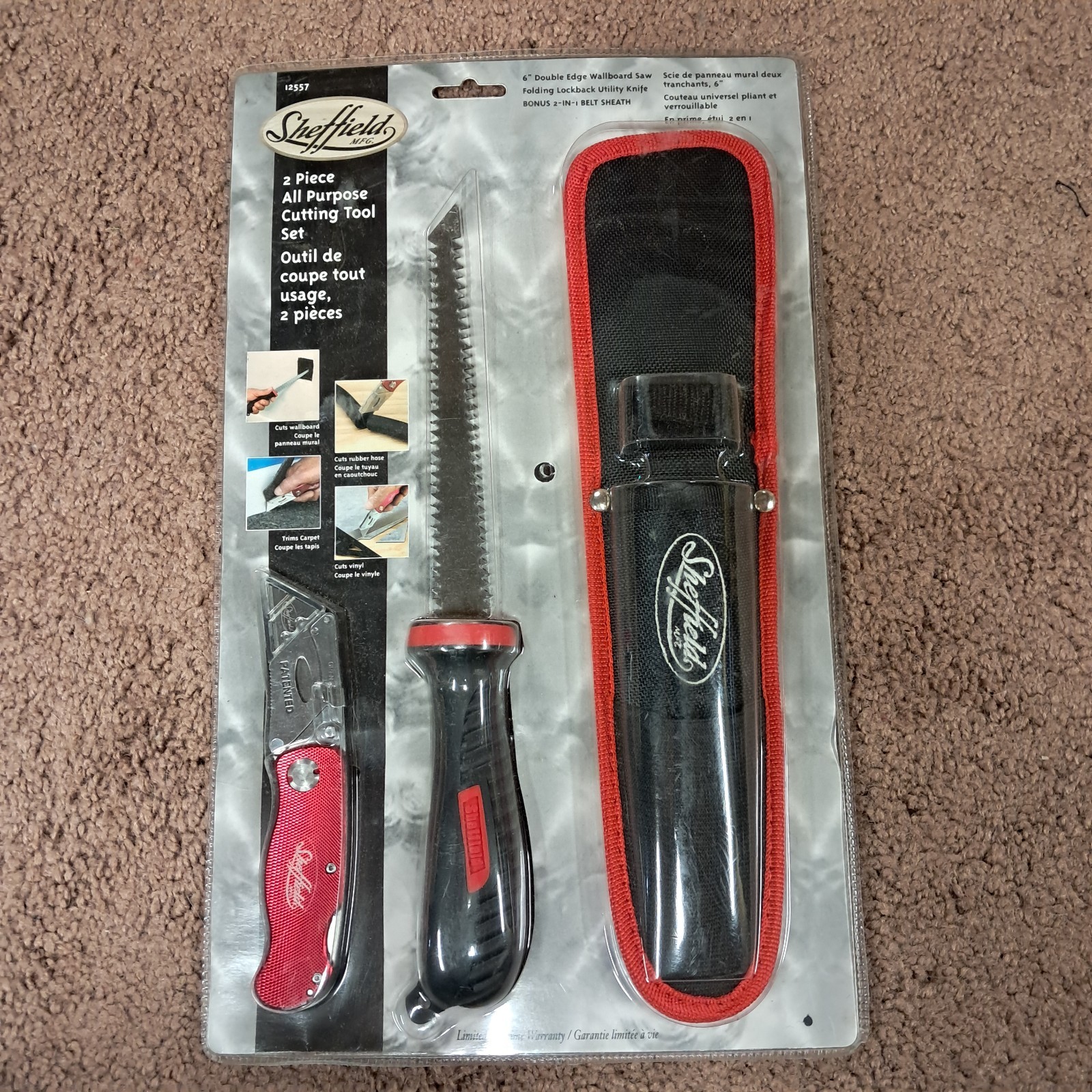 Sheffield Cutting Tool Set 6 inch Wallboard Saw Folding Lock Knife & Sheath
