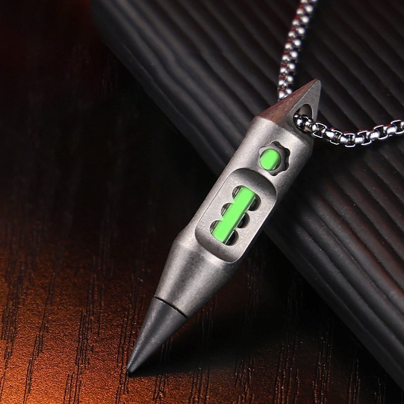 Titanium Alloy Inkless Pen Pendant EDC Necklace Charm with Glow Tube Slot