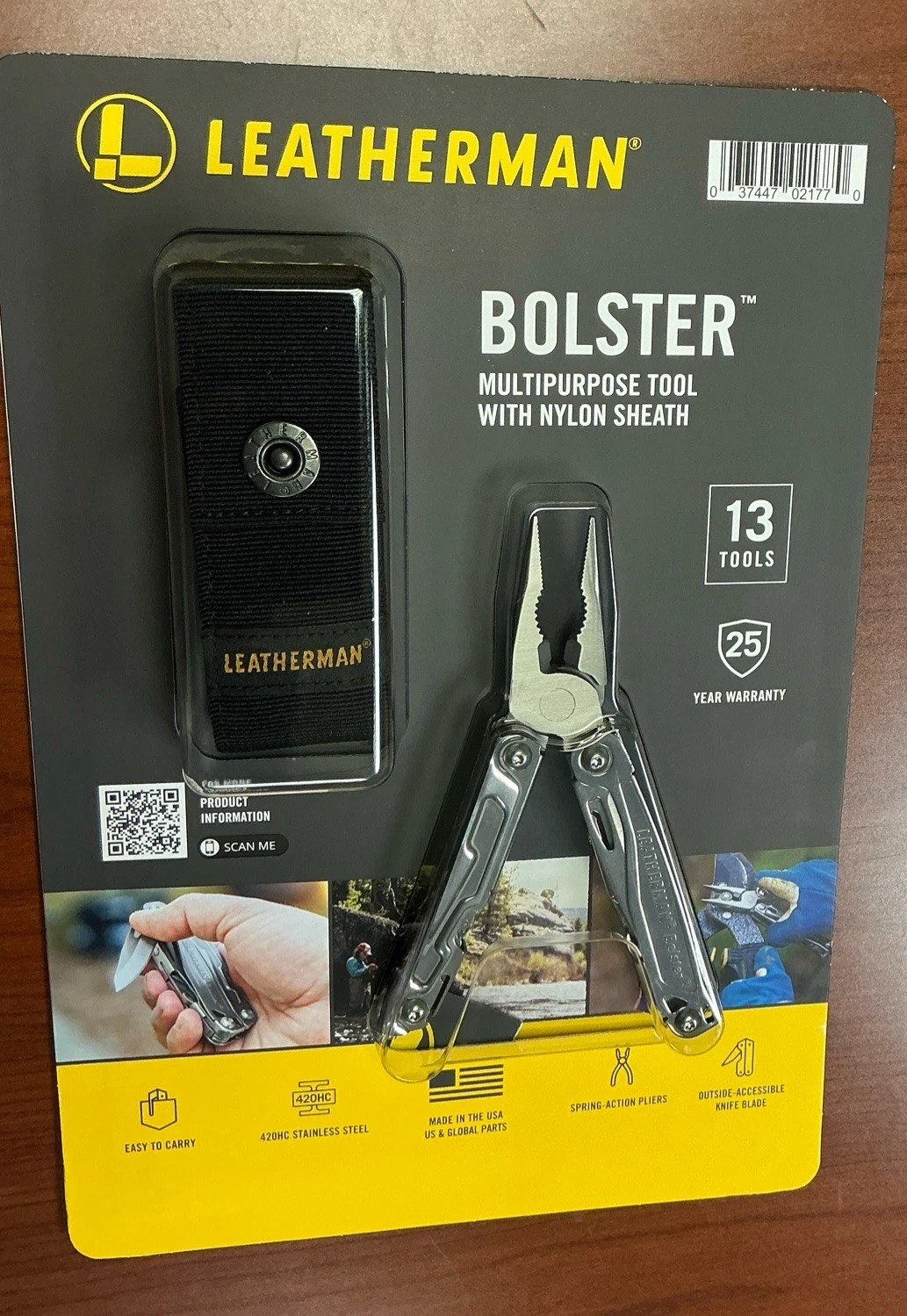 LEATHERMAN BOLSTER MULTIPURPOSE TOOL W/NYLON SHEATH, STAINLESS, 13 TOOLS, NEW