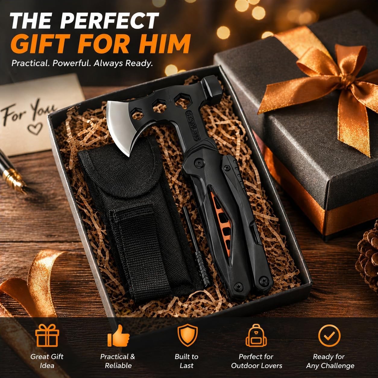 18-in-1 Multitool Hatchet Camping Axe W/ Hammer & Knife W/ Protective Sheath