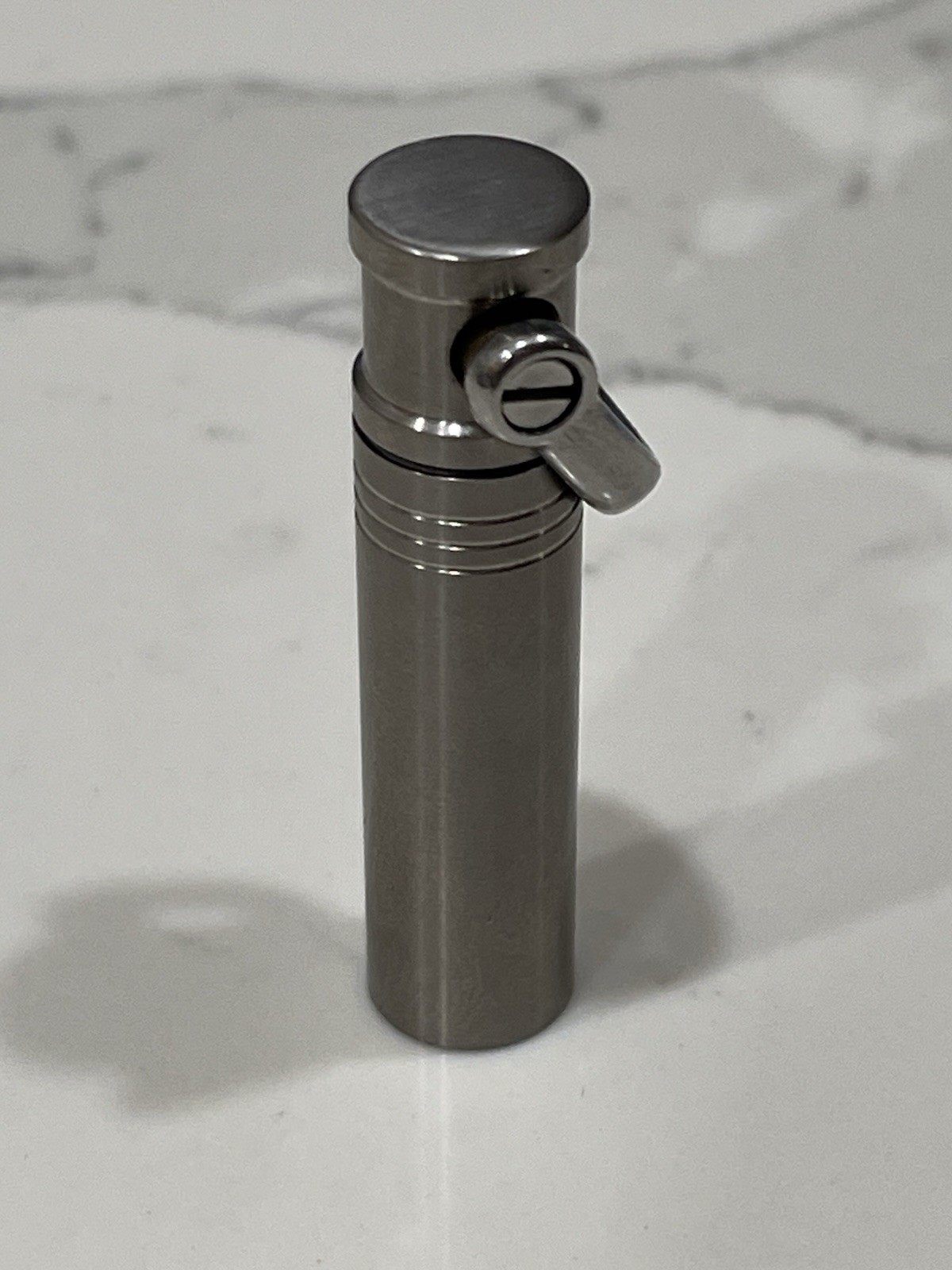 EDC Titanium Keyring Pill Fob Container w/Stainless Steel Keyring, 2-3/8”