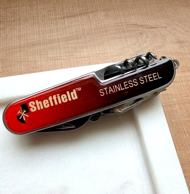 Sheffield Stainless Steel Multi-Tool Pocket Knife Corkscrew Saw Scissors & More
