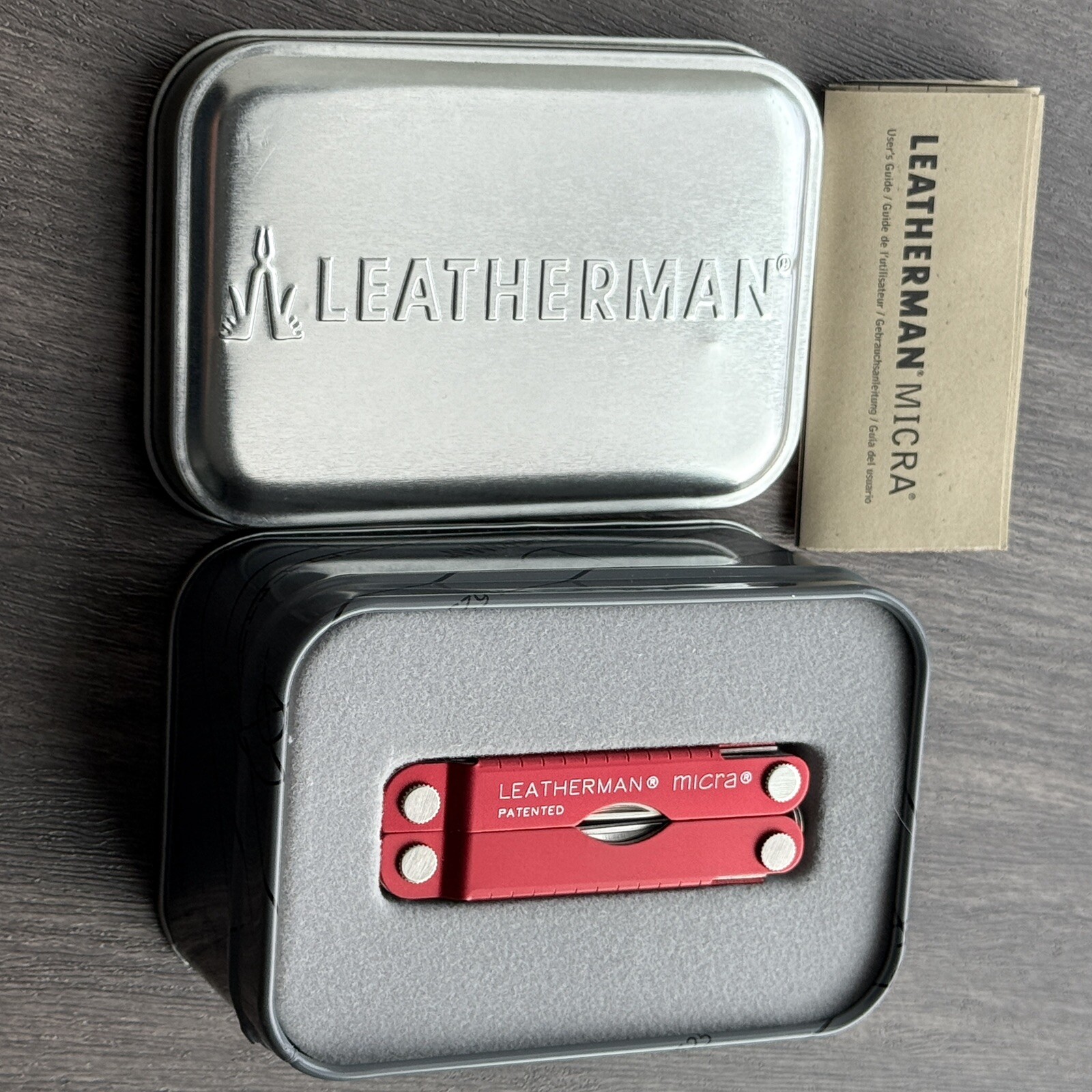 Leatherman MICRA RED Multitool in Vintage Gift Tin. Branded 3M