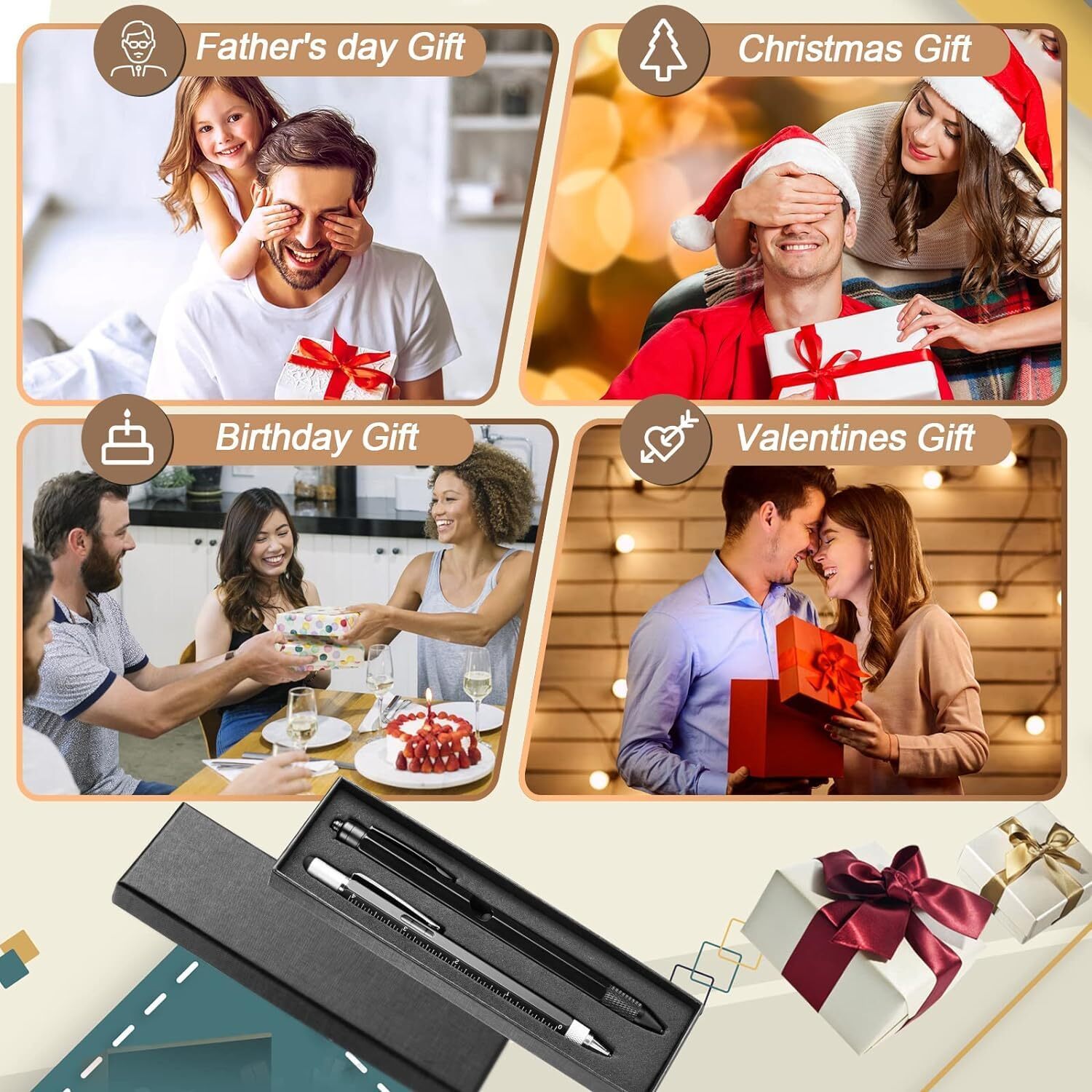 Gifts for Men, 7 in 1 Multitool Pen Set