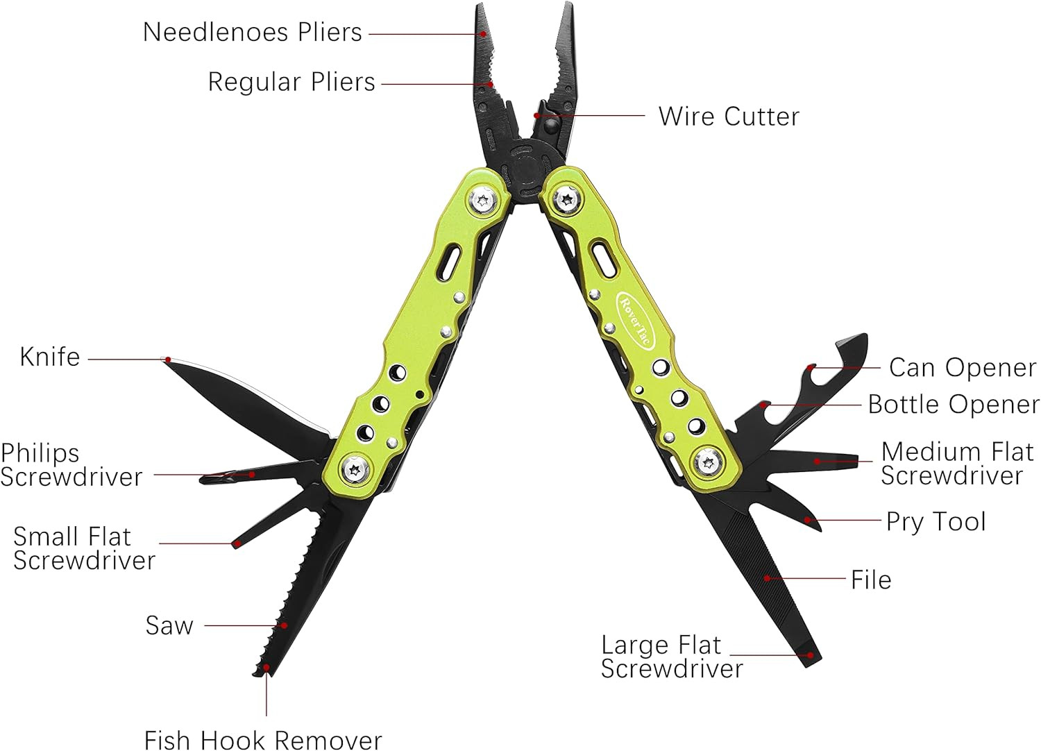 Multiherramienta 14 en 1: cuchillo,alicates,destornilladores,sierra,abrebotellas