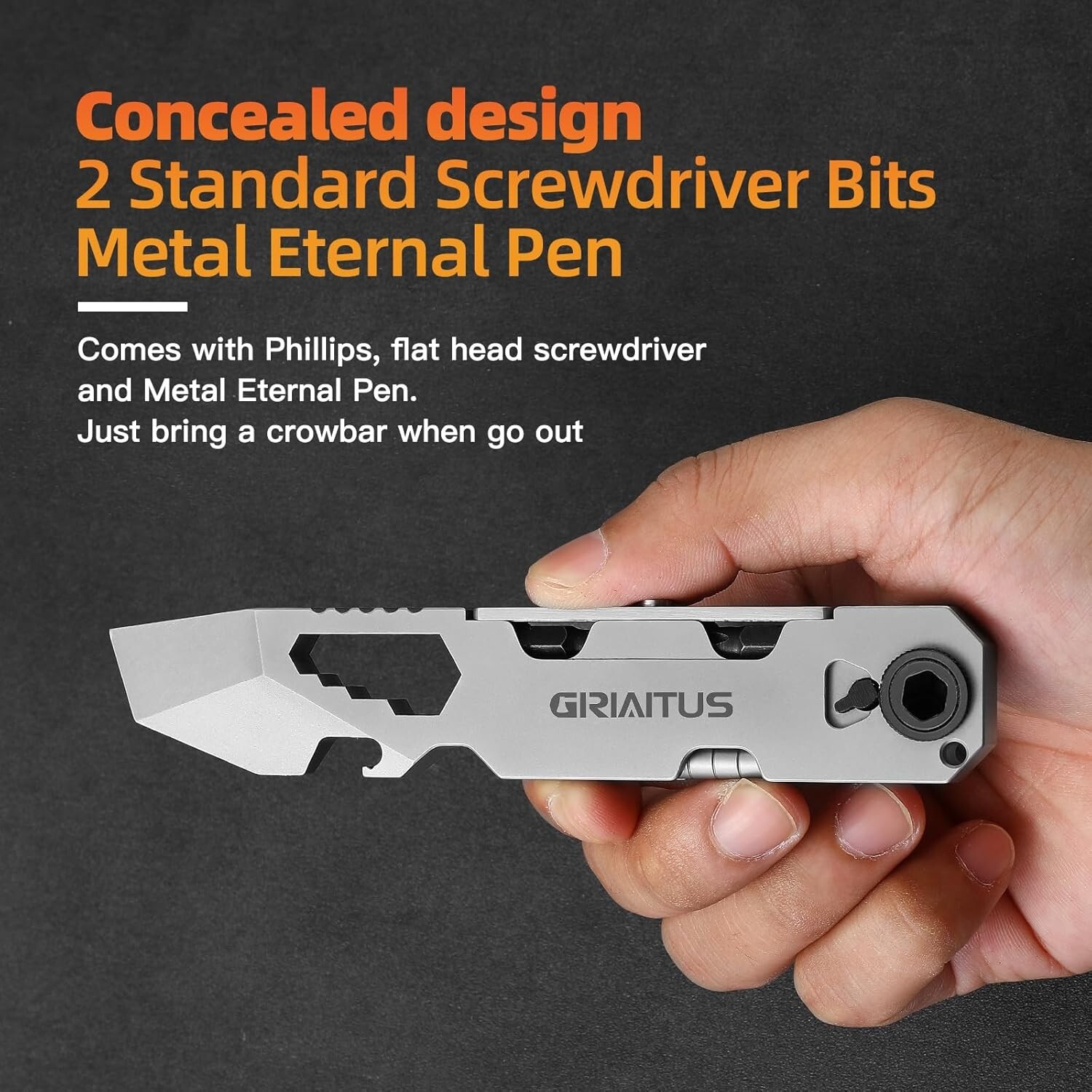Luxury EDC Pry Bar Multitool – Compact Ratchet Screwdriver & Magnetic Pen, Grey