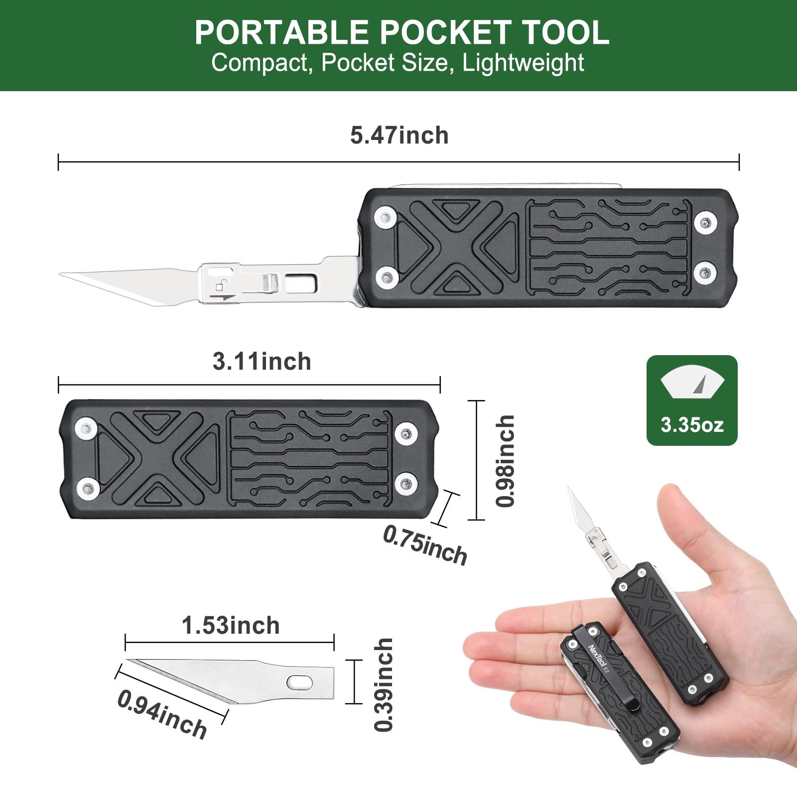 Pocket Tool E1, Pocket Knife Multi-Tool with Replaceable Folding Utility Knif…
