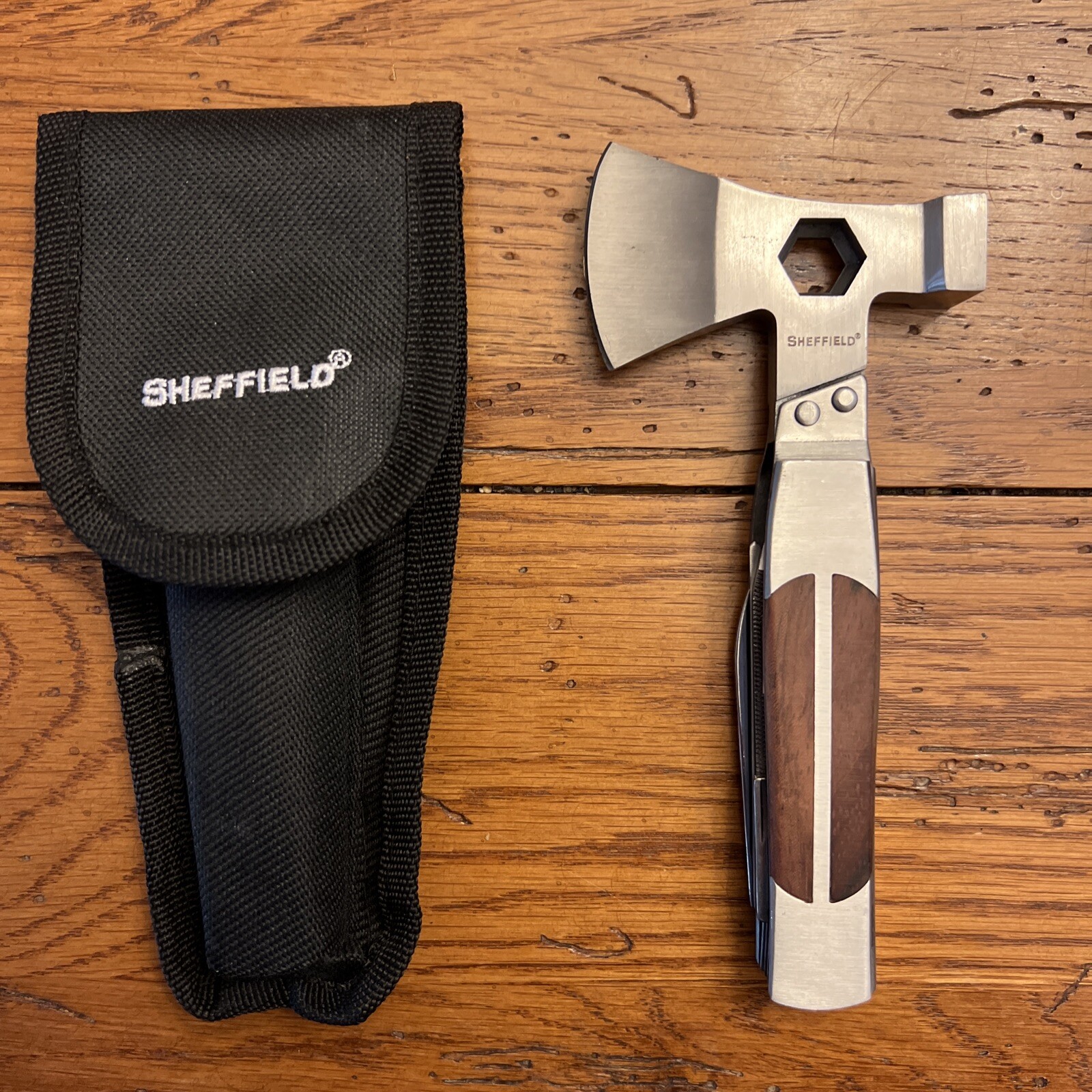 Sheffield 12-in-1 Stainless Steel Hatchet Multi Tool w/Nylon Belt Pouch Camping