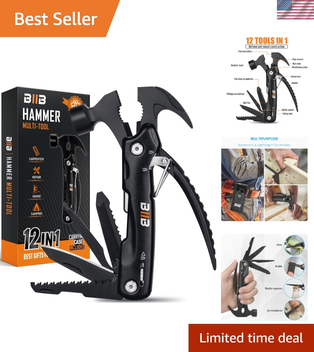 Ultimate 12-in-1 Hammer & Utility Tool – Unique Christmas Gift for Adventurers