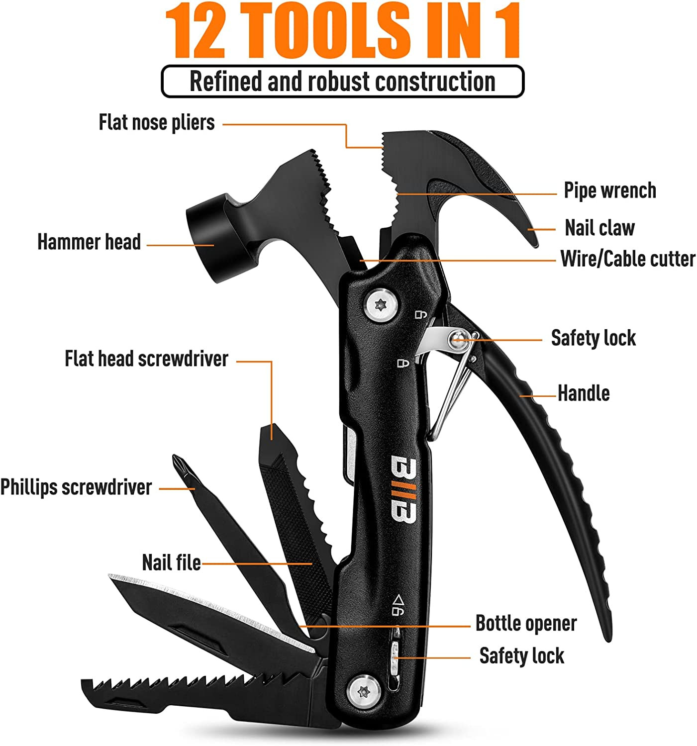 Stocking Stuffers for Men Adults, 12 in 1 Hammer Multitool Gifts for Men, White