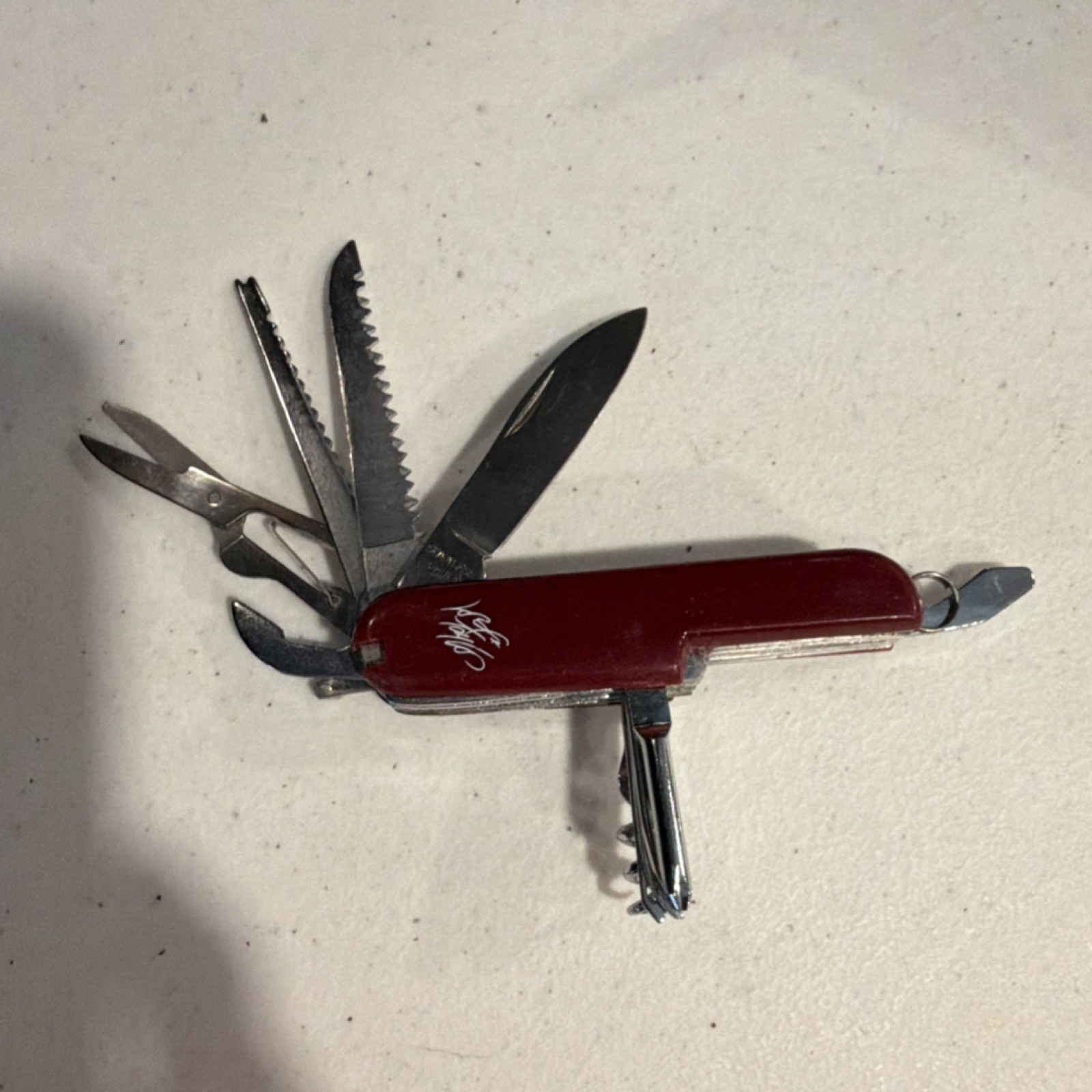 Red 12-Tool Multi-Tool Pocket Knife w/ Scissors Saw Corkscrew Bottle Opener