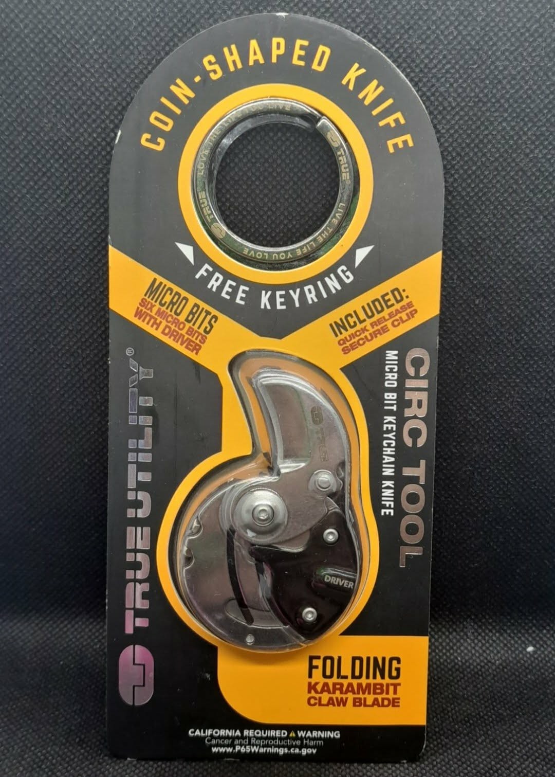 True Utility Circ Tool Micro Bit Keychain Knife – Folding Karambit Claw Blade