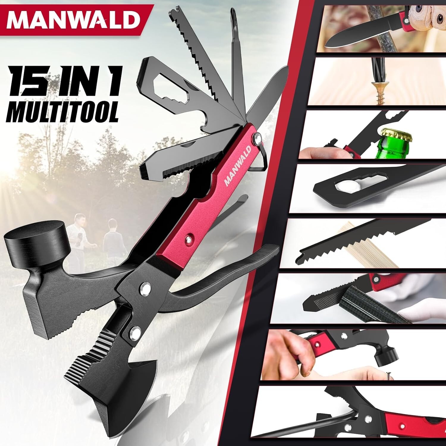 15 in 1 Multitool Axe Hatchet, Gifts for Men, Camping Accessories Survival Ge…