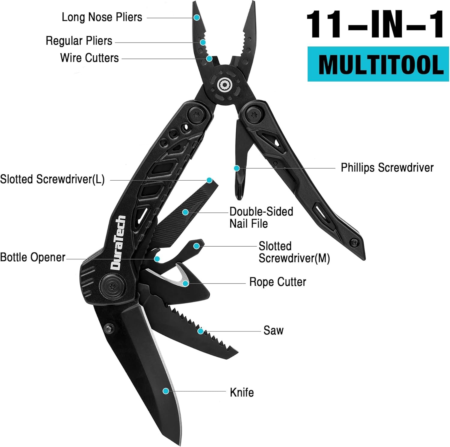 DURATECH 11-in-1 Multitool Plier Knife Stainless Steel Multi Tool Screwdriver US