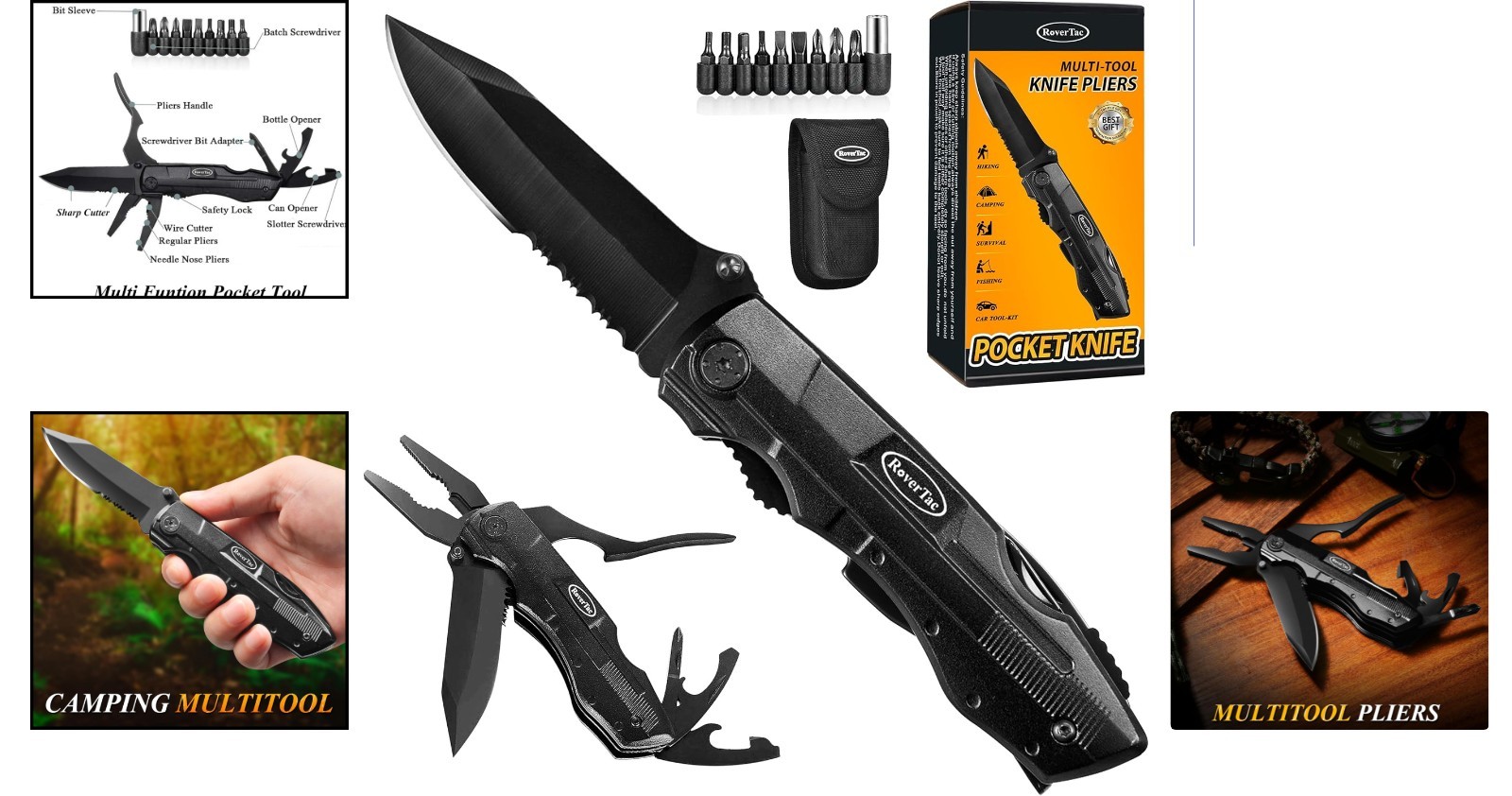 15-in-1 Pocket Multitool Knife with Pliers & Nylon Sheath for Outdoor Adventures