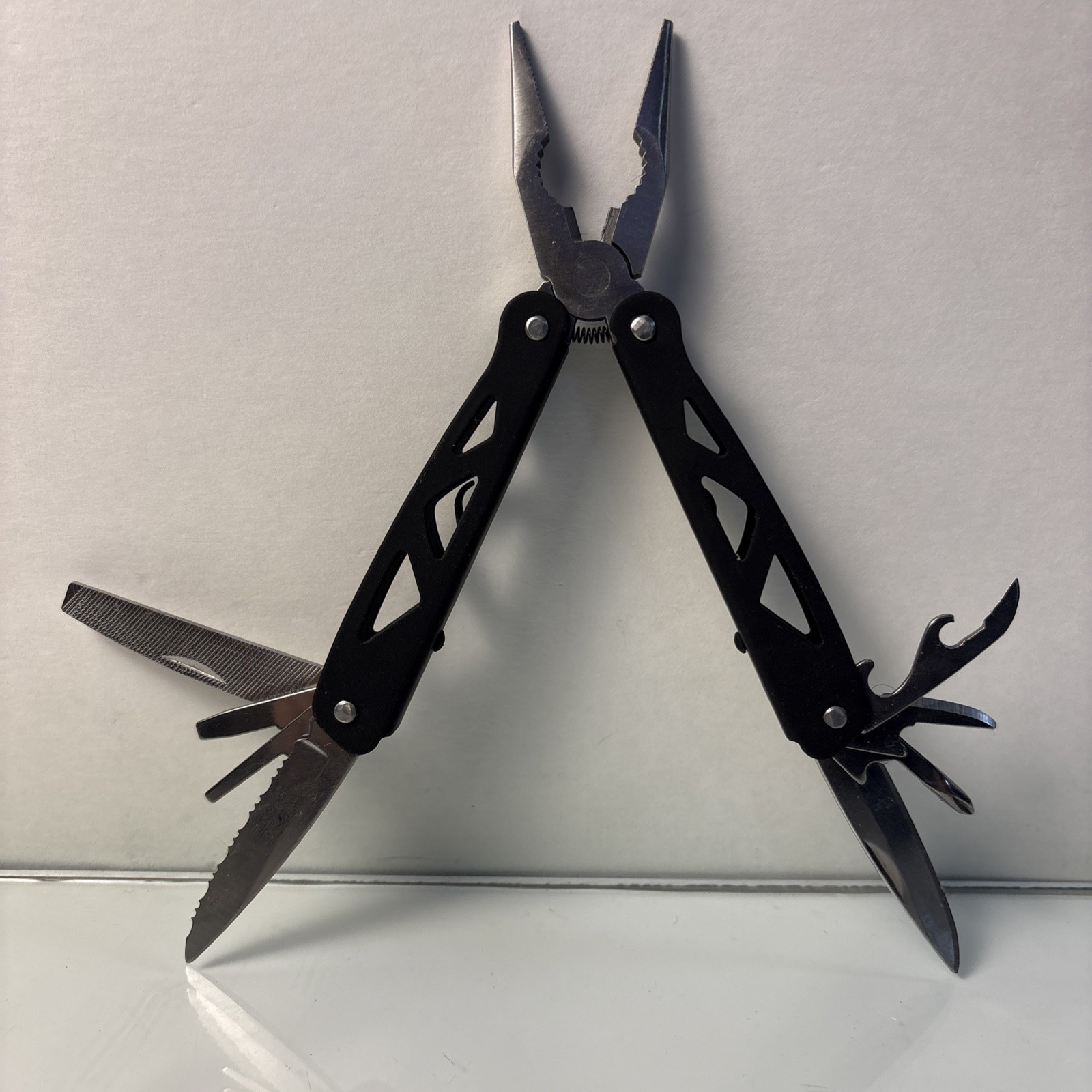 Black Skeleton Handle Multitool Pliers Pocket Knife Folding Tool Set EDC