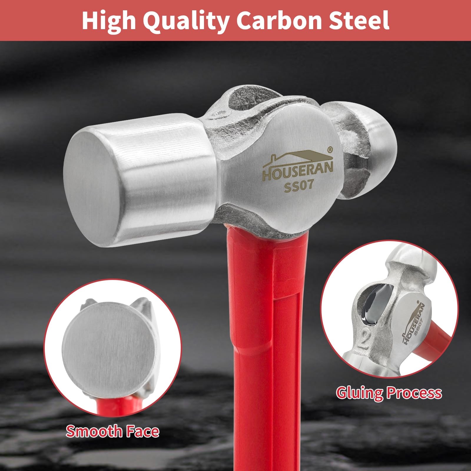 3 PCS Hammer Set 14 Inch Axe Ball Peen 1.1kg 20oz Rubber Mallet Woodworking
