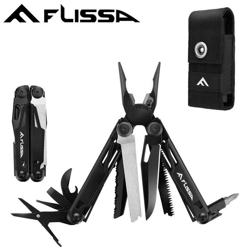 Flissa Multitool 16-in-1 Multitool Plier Folding Pocket Tool Bottle Opener Knife