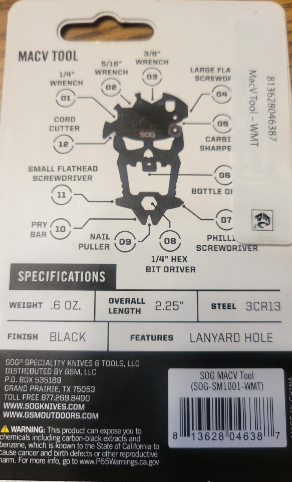 SOG MacV 12 In 1 Black Steel Tool Wrench Screwdrivers Pry Bar Bottle Opener