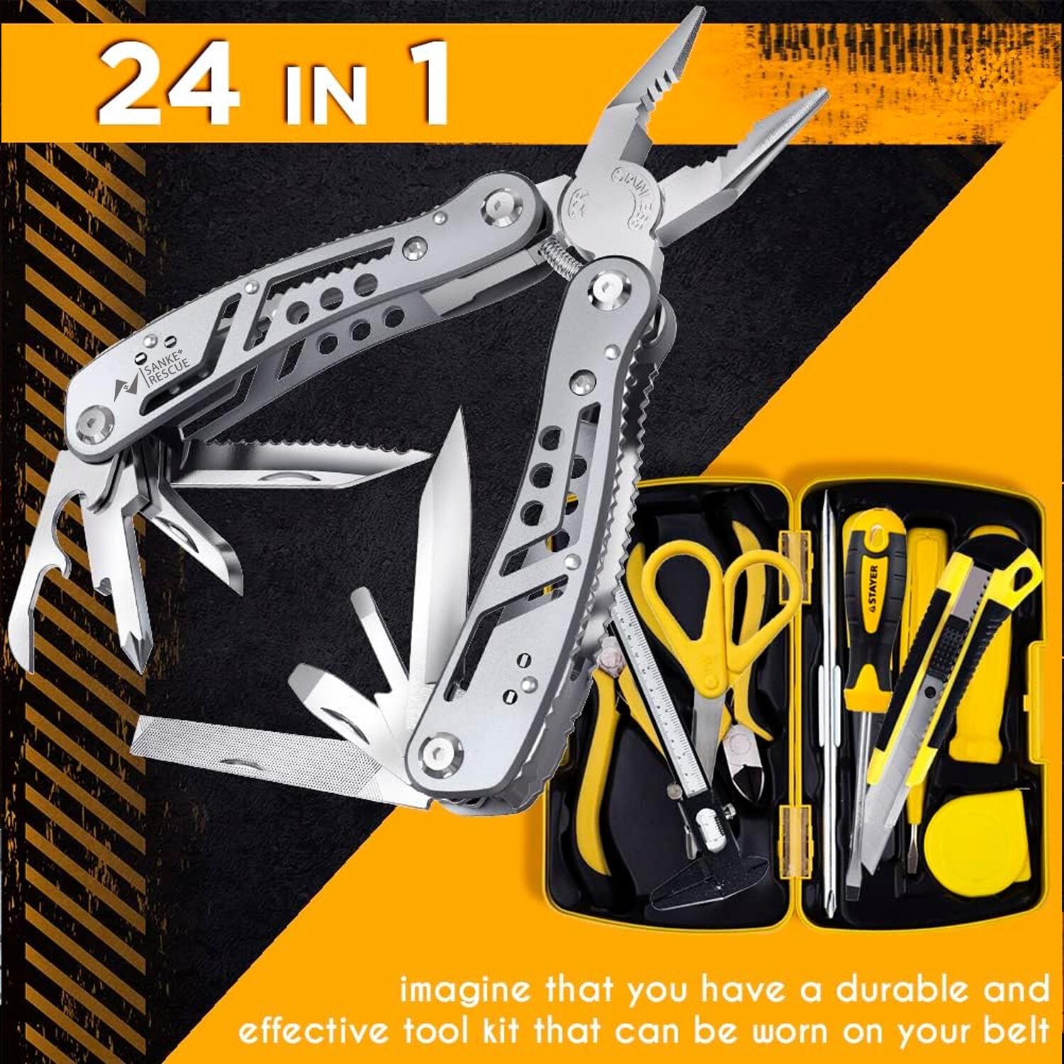 Multitool 24-in-1 with Mini Tools Pocket Knife Pliers 11 Bits Outdoor Camping
