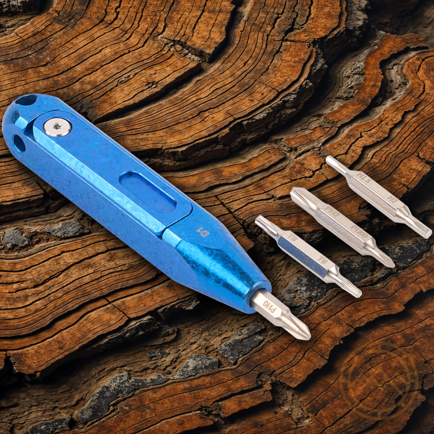 Oknife Otacle D1 Snowflake Blue Titanium With Compartment In Handle Secures Bits