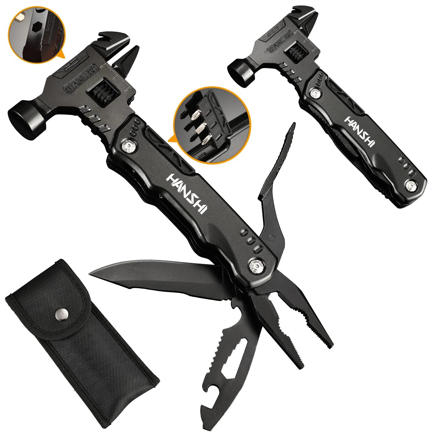 Adjustable Wrench Multitool Hammer for Survival,16 in 1 Multitools Pliers wit…