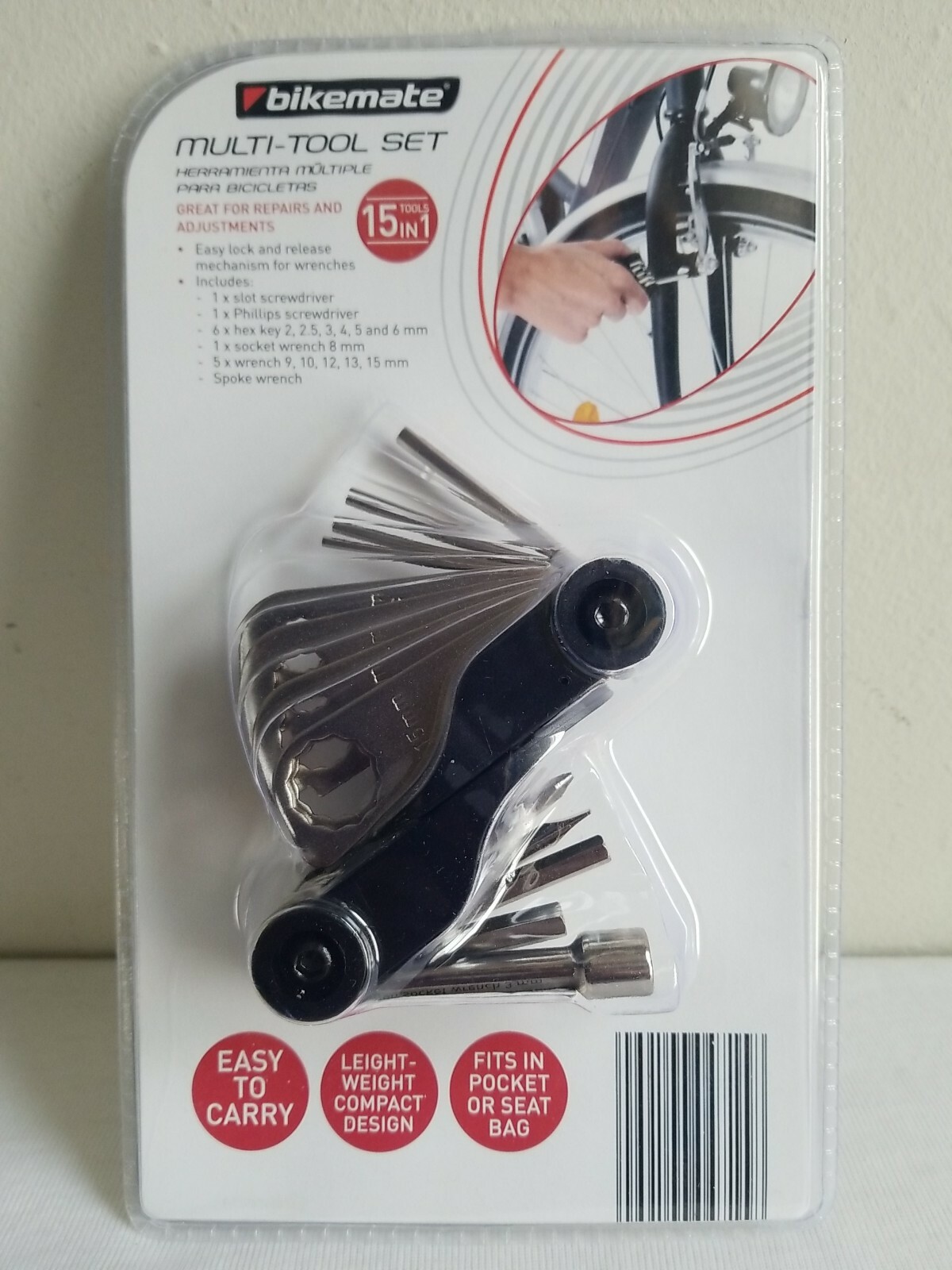 BIKE Repair Multi-Tool set 15 in 1 slot phillips,hex keys,socket wrench Bikemate