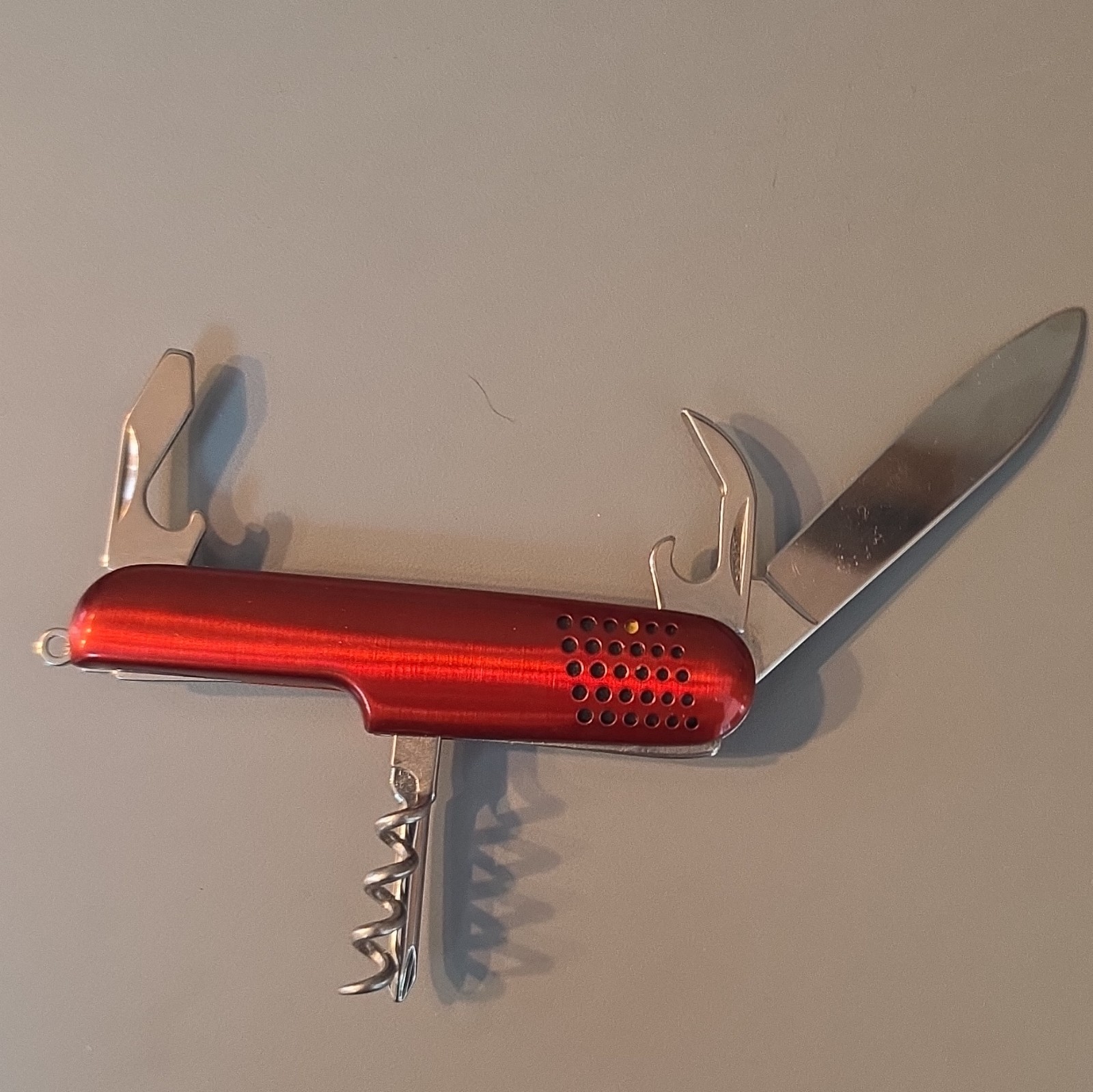 Red/Silver Multi-Tool Pocket Knife 5 Tools w/ Corkscrew Opener Keyring