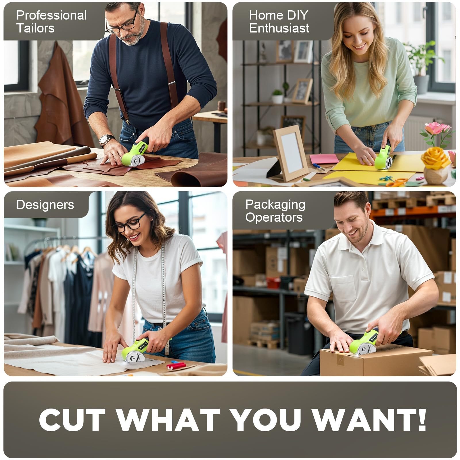 Cordless Electric Scissors: 4V Rechargeable Rotary Cardboard Cutter, Green