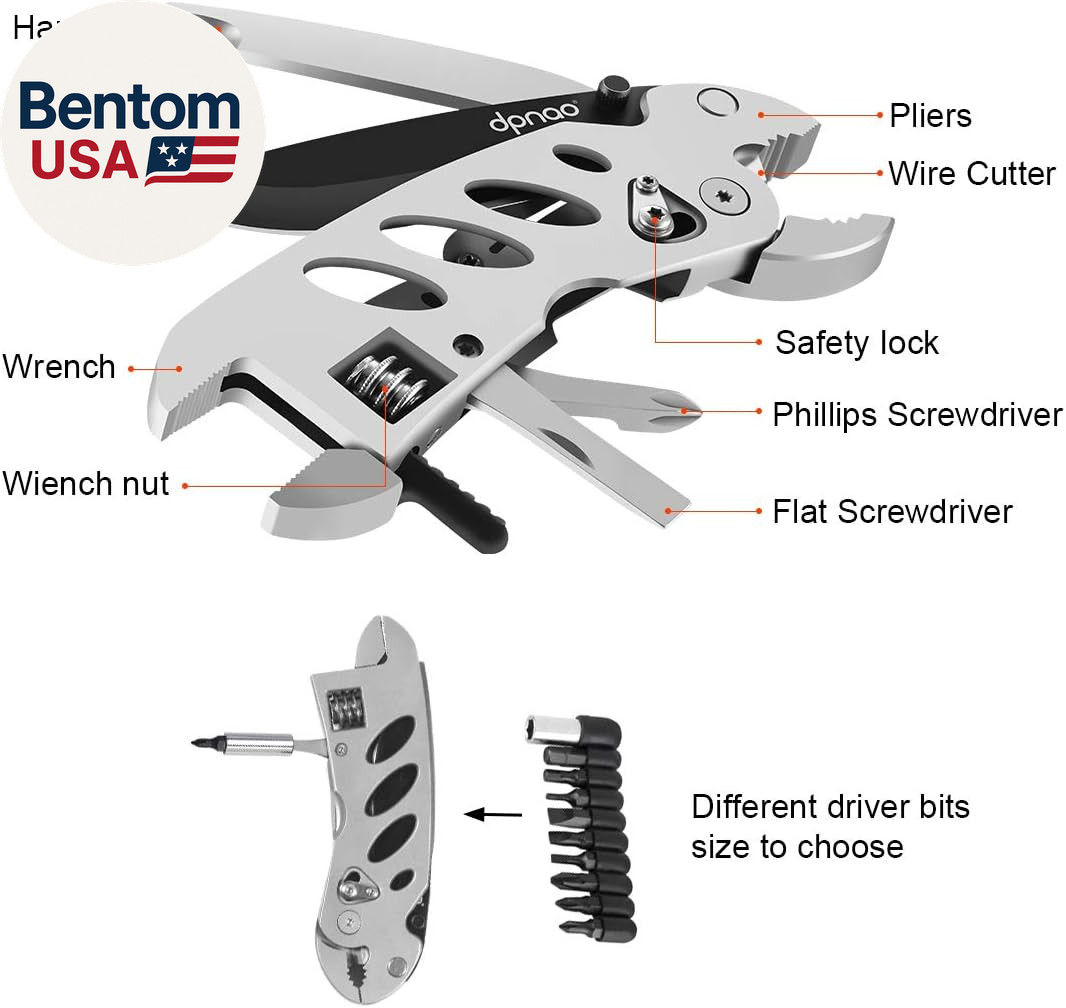 Multitool Wrench with 7 Tools/Pliers/Wire Cutter/Flat Screwdriver/Phillips Screw