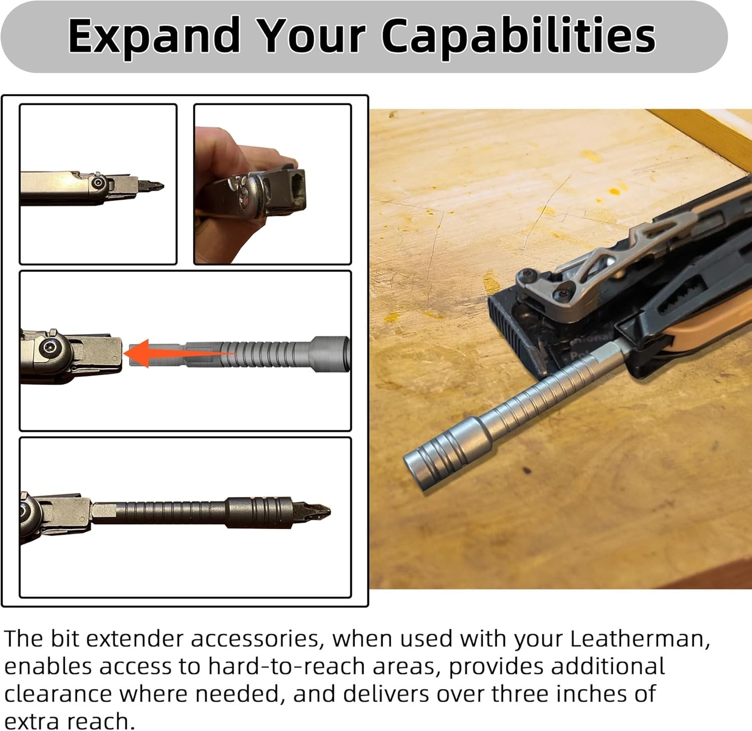 Add-On Accessories Designed for Leatherman Multi-Tools, Bit Driver Extender, and