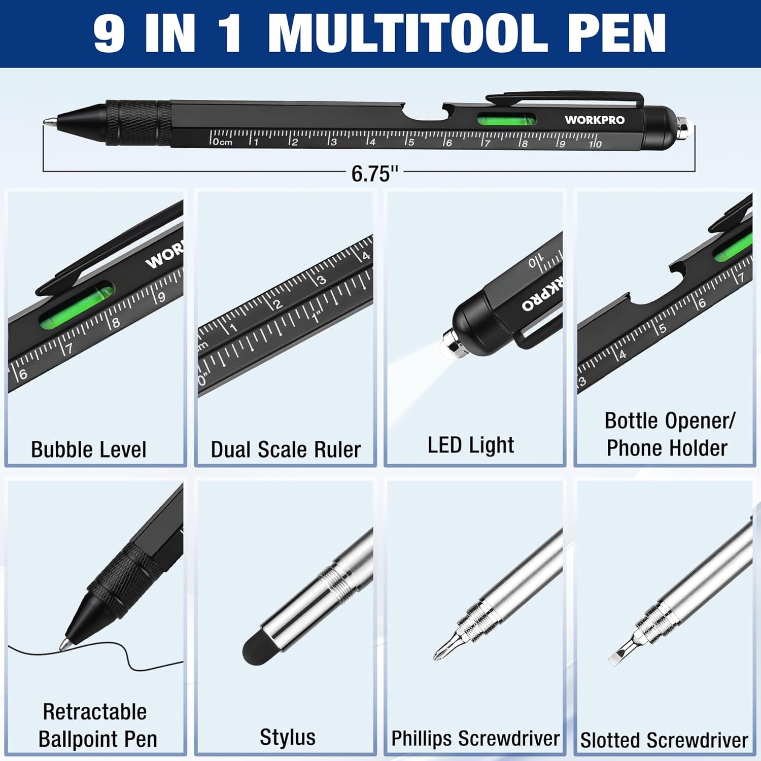 Pen Gifts for Men Women, Huhoo Cool Gadgets Tools Multi Tech Black-9in1