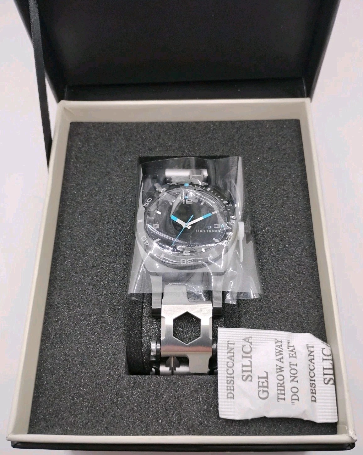 NEW Genuine Leatherman Tread Tempo LT Black & Silver Stainless Steel Swiss Watch