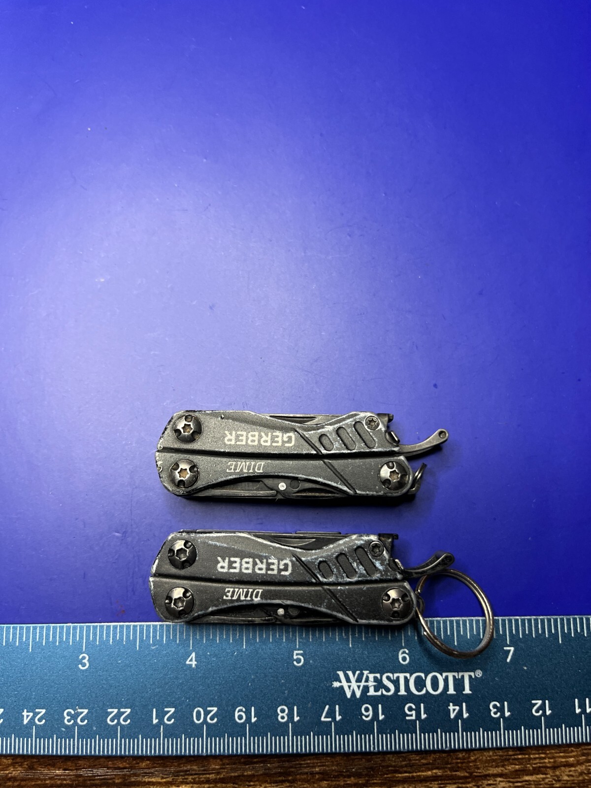 Lot of 2 Gerber Dime Multi-Tools Small Keychain Pliers Knife File Scissors