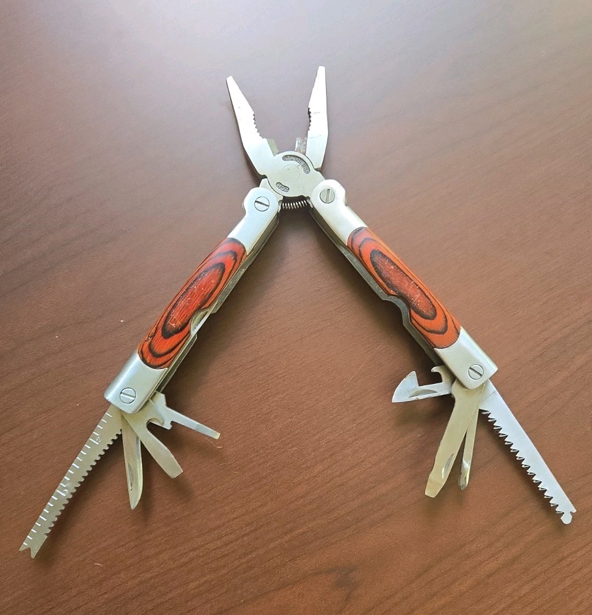 14-in-1 Multi Tool Pliers Stainless 2Cr Steel Wood Handle Pocket Knife Saw